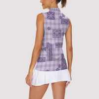 Hawaiian Quilt Tapa On Lilac Palaka Motifs Women Sleeveless Polo Shirt
