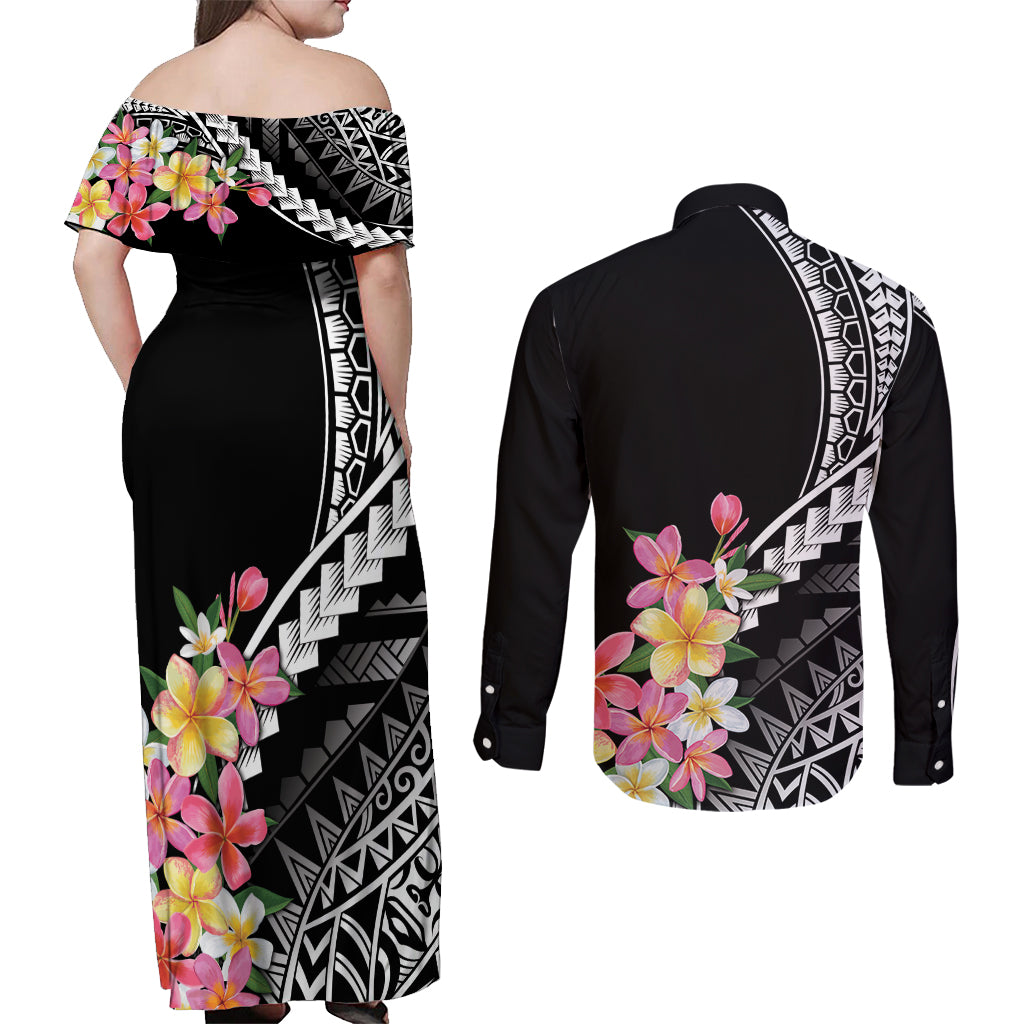AAPI Heritage Month Couples Matching Off Shoulder Maxi Dress and Long Sleeve Button Shirt Kanaka Hawaii Plumeria