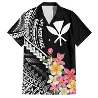 AAPI Heritage Month Family Matching Short Sleeve Bodycon Dress and Hawaiian Shirt Kanaka Hawaii Plumeria LT7 Dad's Shirt - Short Sleeve Black - Polynesian Pride