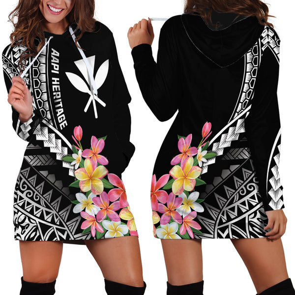 AAPI Heritage Month Hoodie Dress Kanaka Hawaii Plumeria LT7