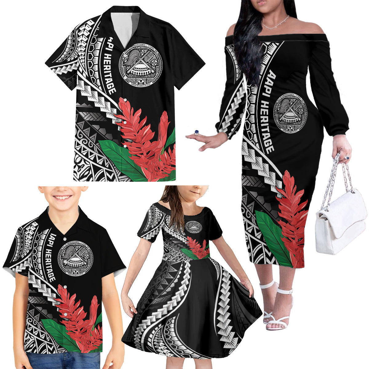 AAPI Heritage Month Family Matching Off The Shoulder Long Sleeve Dress and Hawaiian Shirt Samoa Teuila LT7 - Polynesian Pride