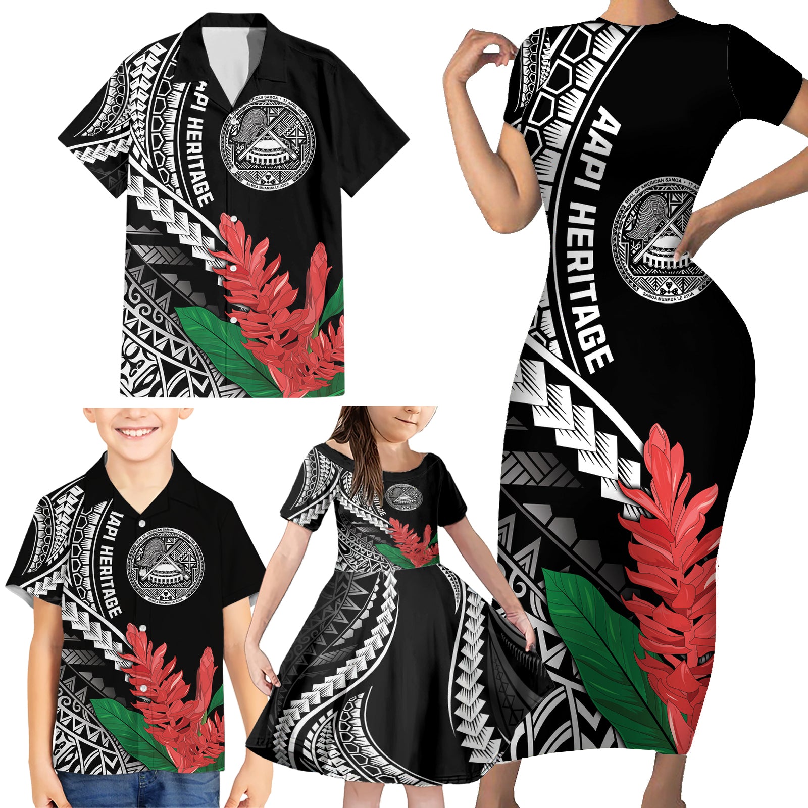 AAPI Heritage Month Family Matching Short Sleeve Bodycon Dress and Hawaiian Shirt Samoa Teuila LT7 - Polynesian Pride