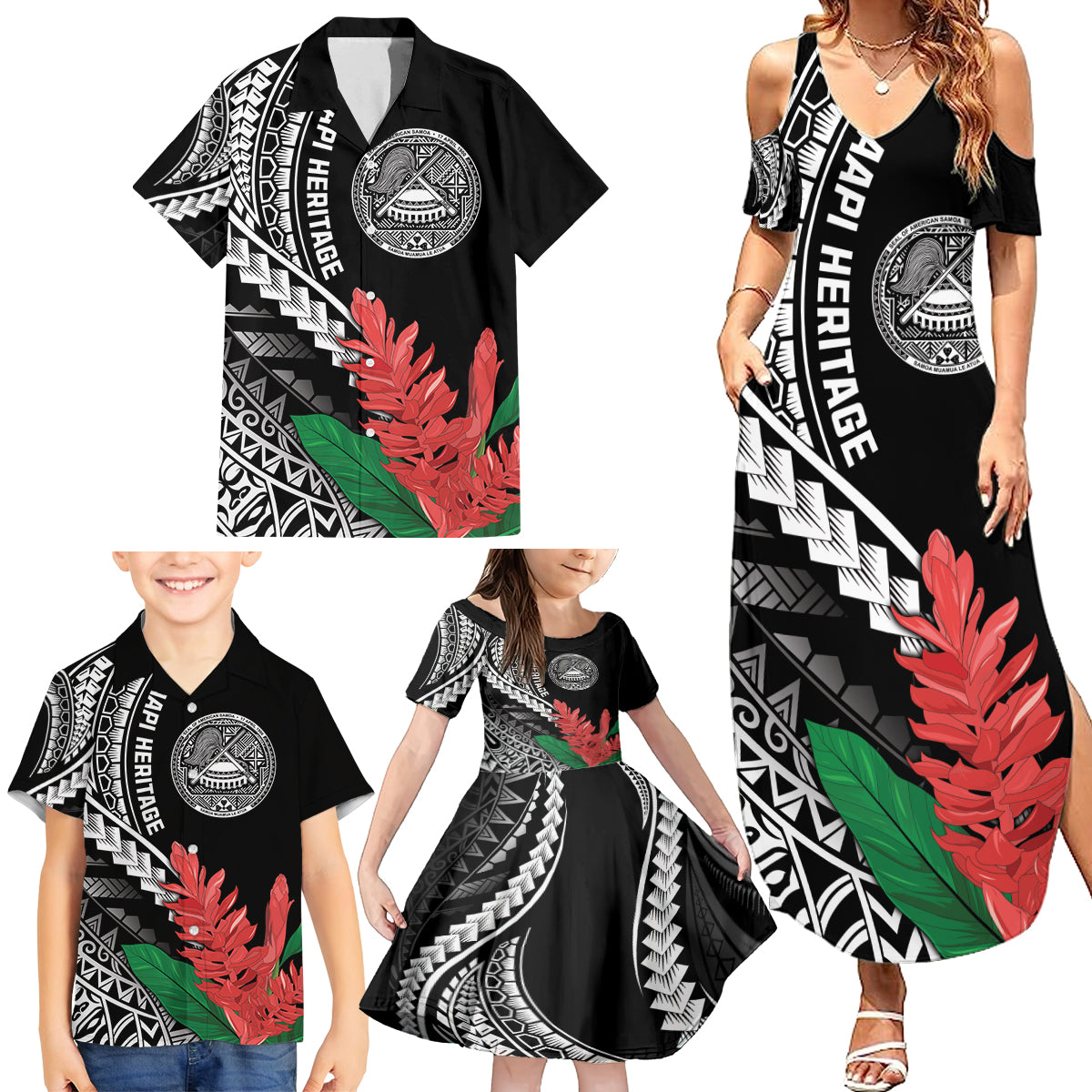 AAPI Heritage Month Family Matching Summer Maxi Dress and Hawaiian Shirt Samoa Teuila LT7 - Polynesian Pride