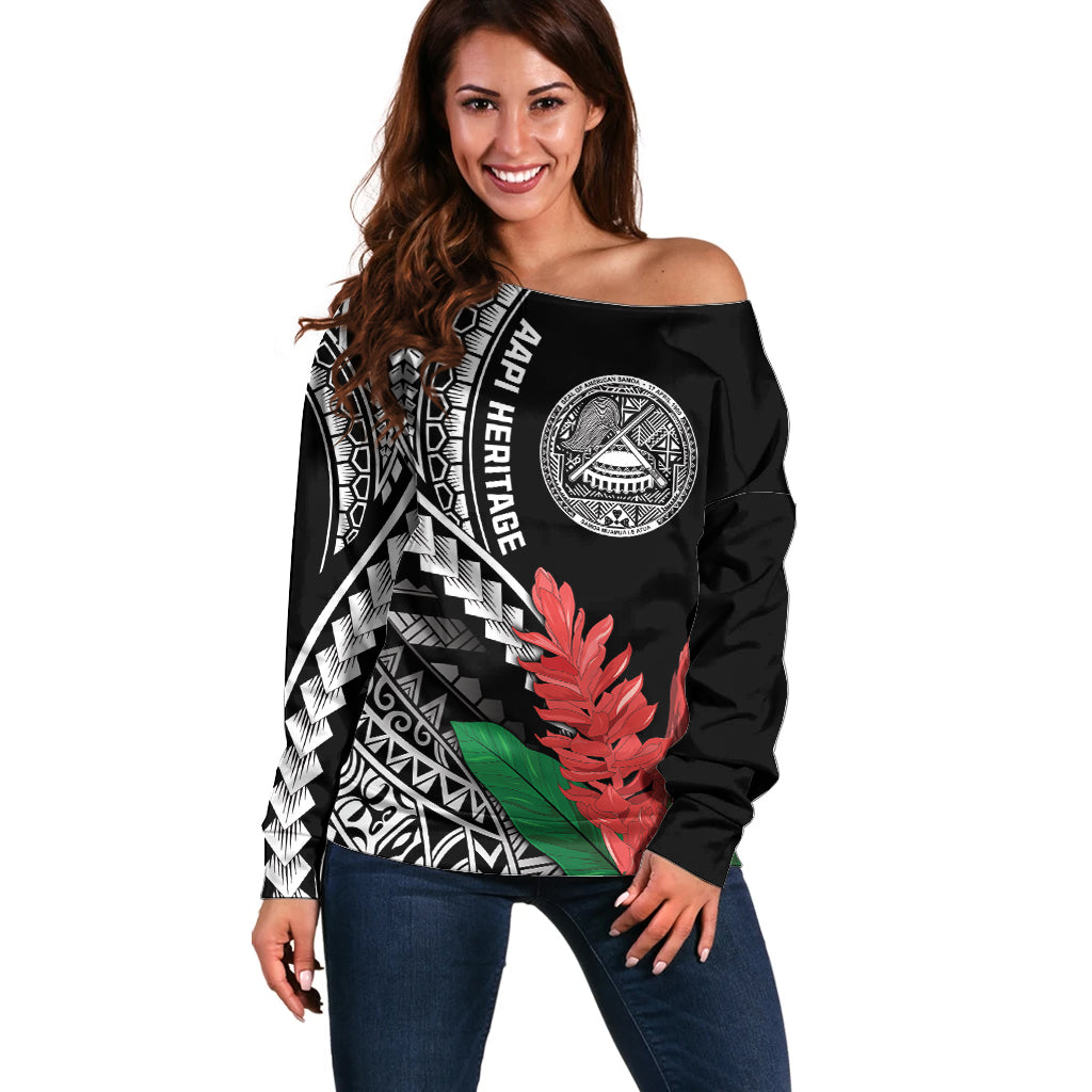 AAPI Heritage Month Off Shoulder Sweater Samoa Teuila LT7 Women Black - Polynesian Pride