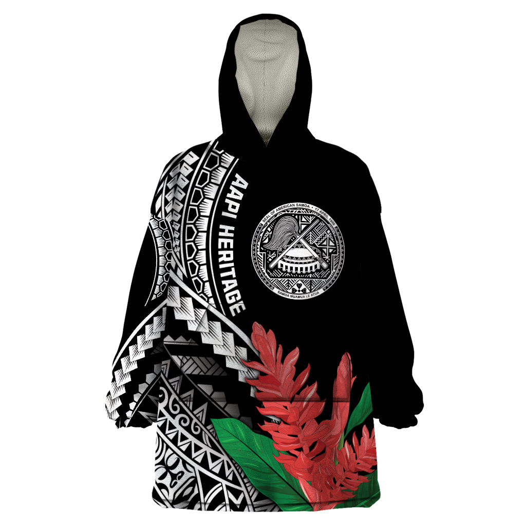 AAPI Heritage Month Wearable Blanket Hoodie Samoa Teuila LT7 One Size Black - Polynesian Pride