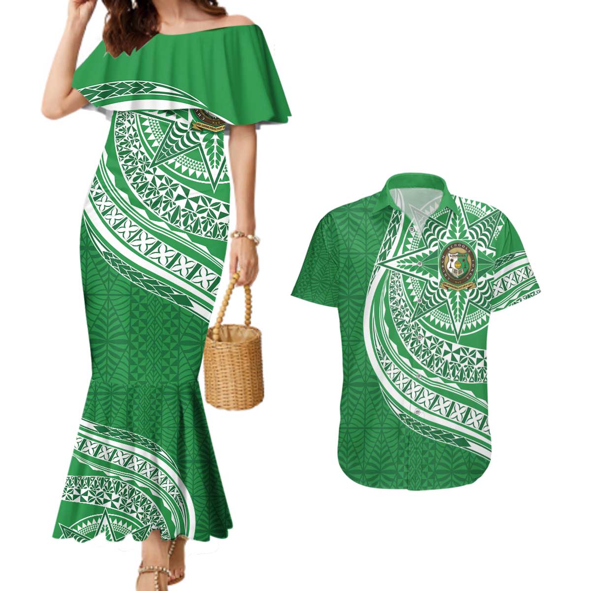 Tonga Liahona High School Personalized Couples Matching Mermaid Dress and Hawaiian Shirt Ngatu Tokelaufeletoa Motifs