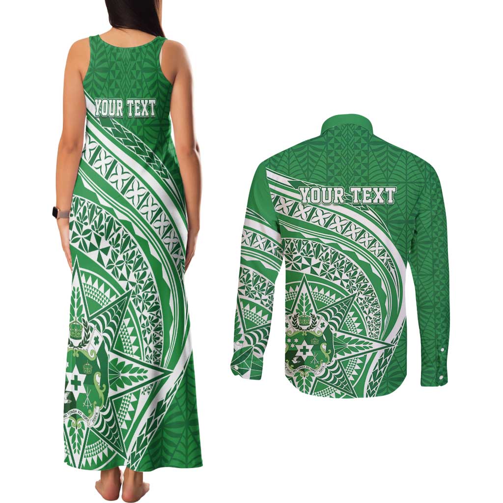 Tonga Liahona High School Personalized Couples Matching Tank Maxi Dress and Long Sleeve Button Shirt Ngatu Tokelaufeletoa Motifs