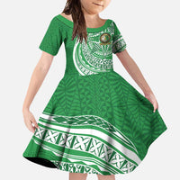 Tonga Liahona High School Personalized Family Matching Tank Maxi Dress and Hawaiian Shirt Ngatu Tokelaufeletoa Motifs LT7 Daughter's Dress Green - Polynesian Pride