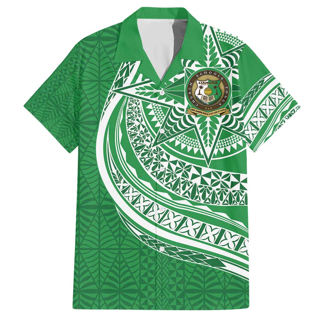 Tonga Liahona High School Personalized Hawaiian Shirt Ngatu Tokelaufeletoa Motifs LT7 Green - Polynesian Pride