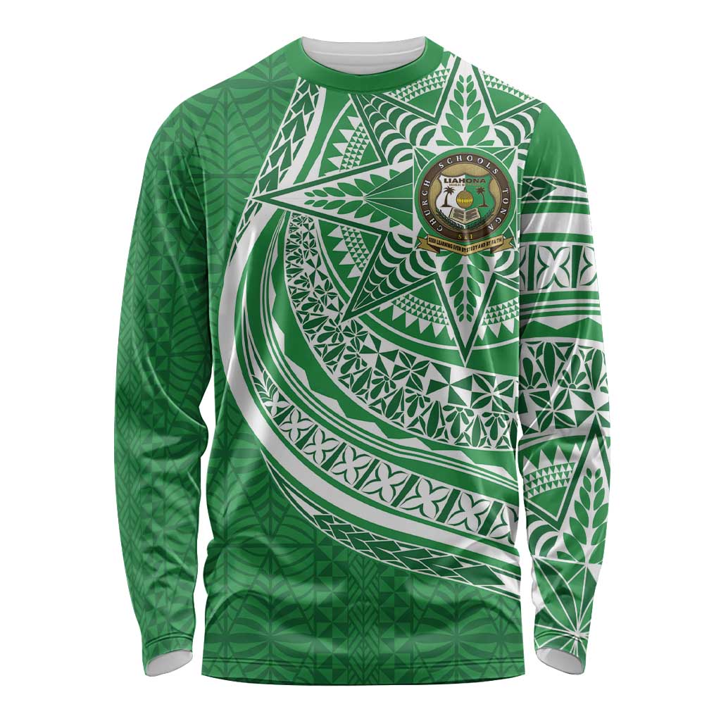 Tonga Liahona High School Personalized Long Sleeve Shirt Ngatu Tokelaufeletoa Motifs
