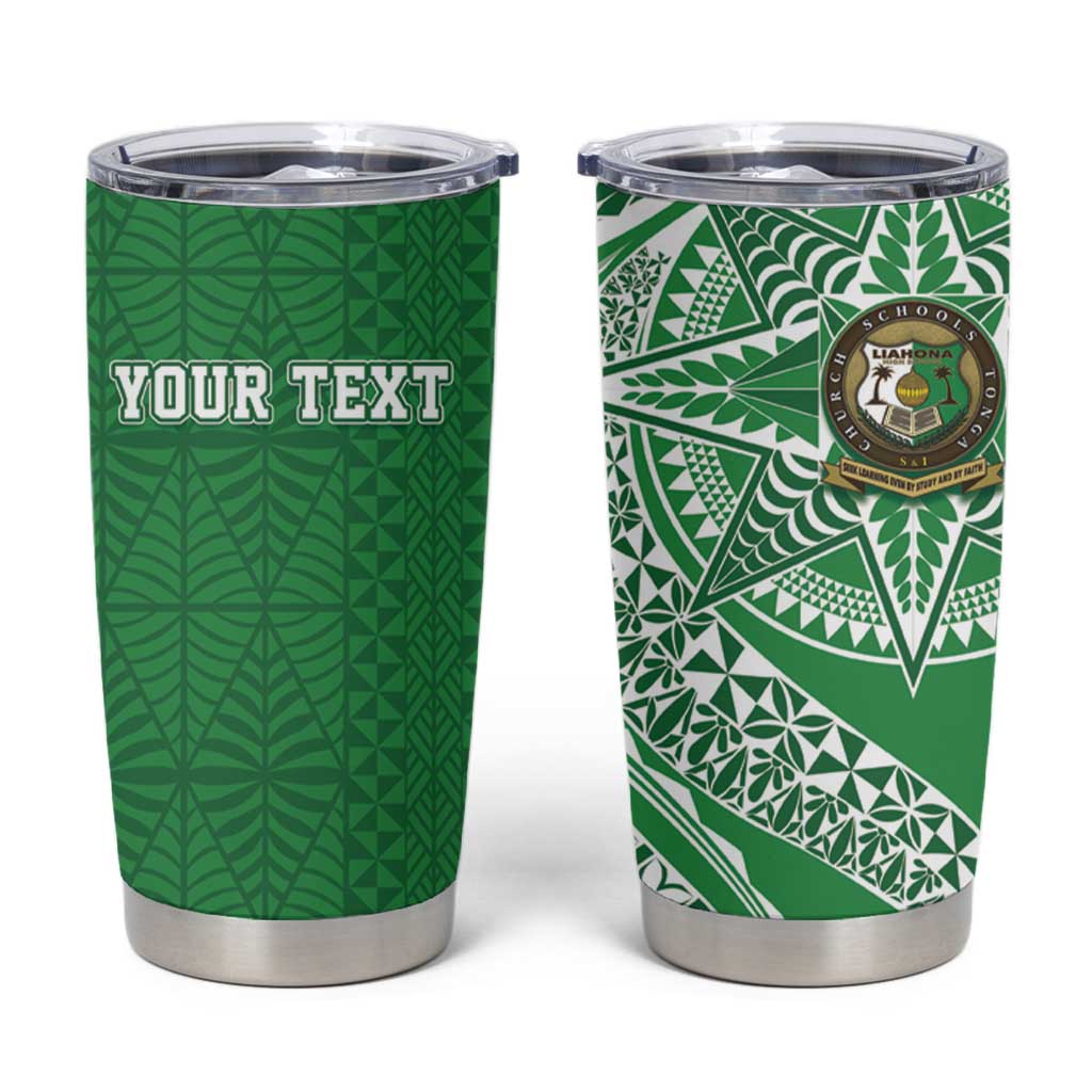 Tonga Liahona High School Personalized Tumbler Cup Ngatu Tokelaufeletoa Motifs LT7 Green - Polynesian Pride