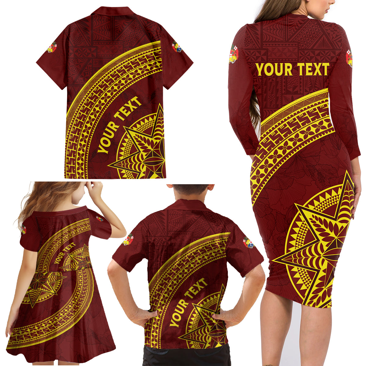 Tonga High School Family Matching Long Sleeve Bodycon Dress and Hawaiian Shirt THS Anniversary Ngatu Motif