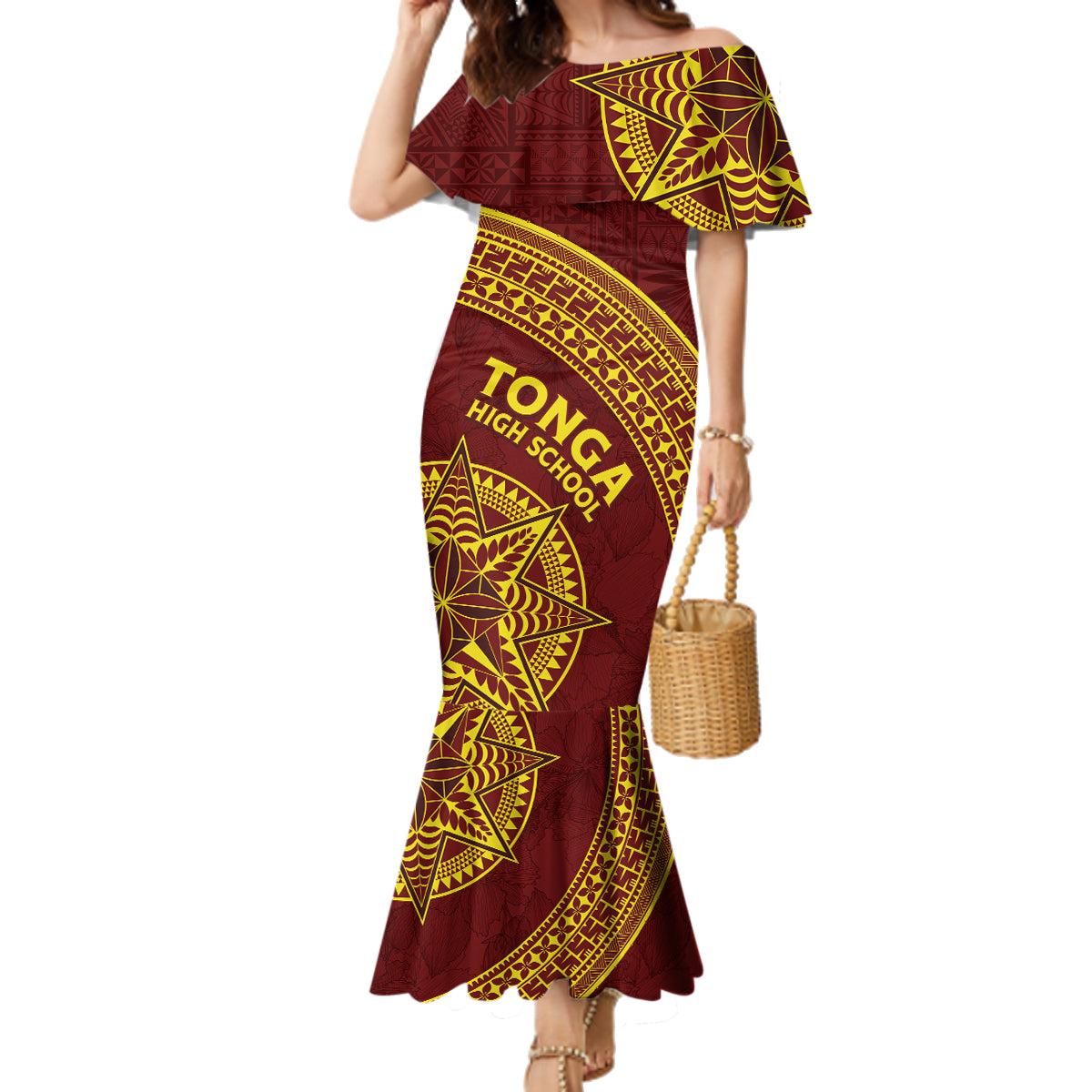 Tonga High School Family Matching Mermaid Dress and Hawaiian Shirt THS Anniversary Ngatu Motif