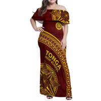 Tonga High School Family Matching Off Shoulder Maxi Dress and Hawaiian Shirt THS Anniversary Ngatu Motif
