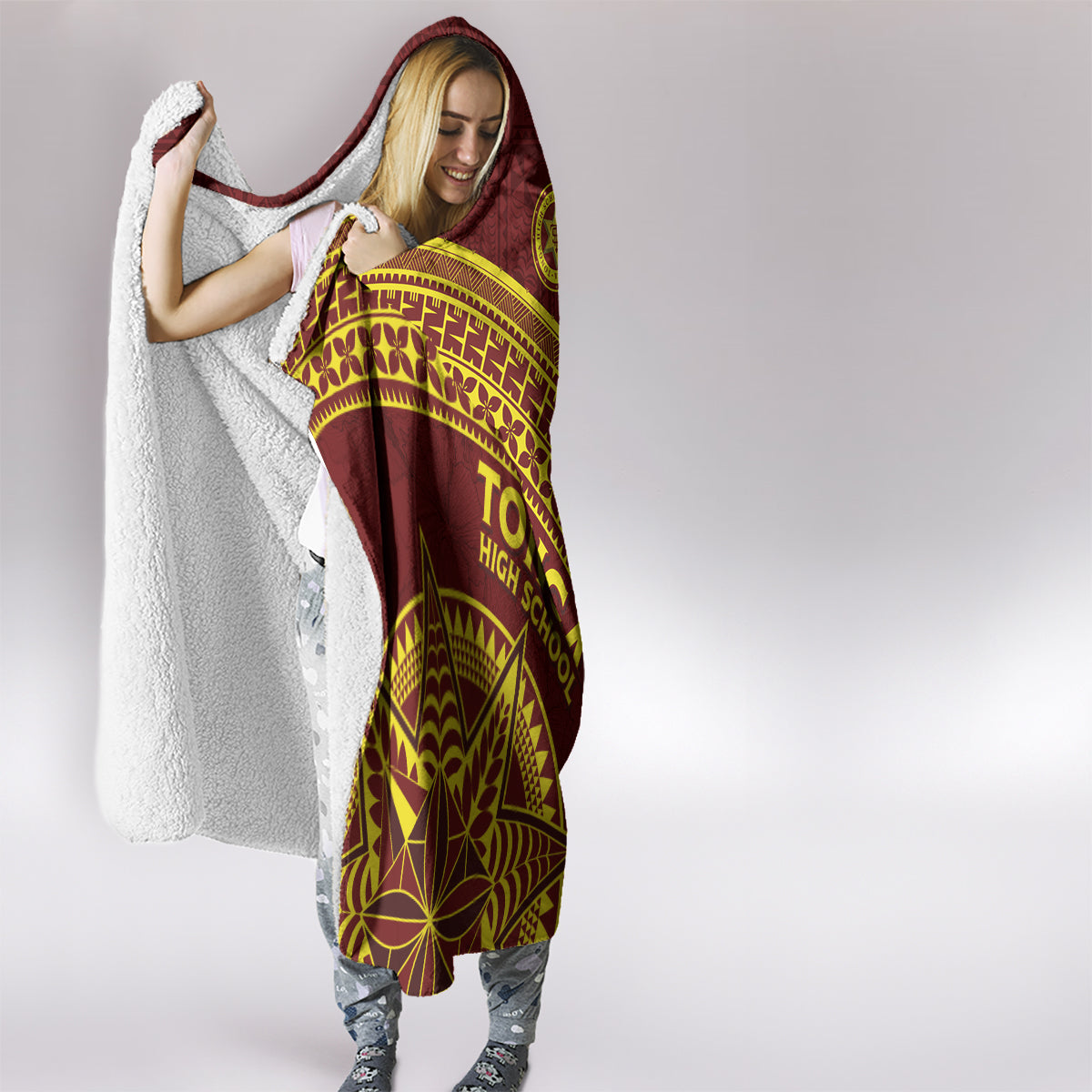 Tonga High School Hooded Blanket THS Anniversary Ngatu Motif LT7 - Polynesian Pride