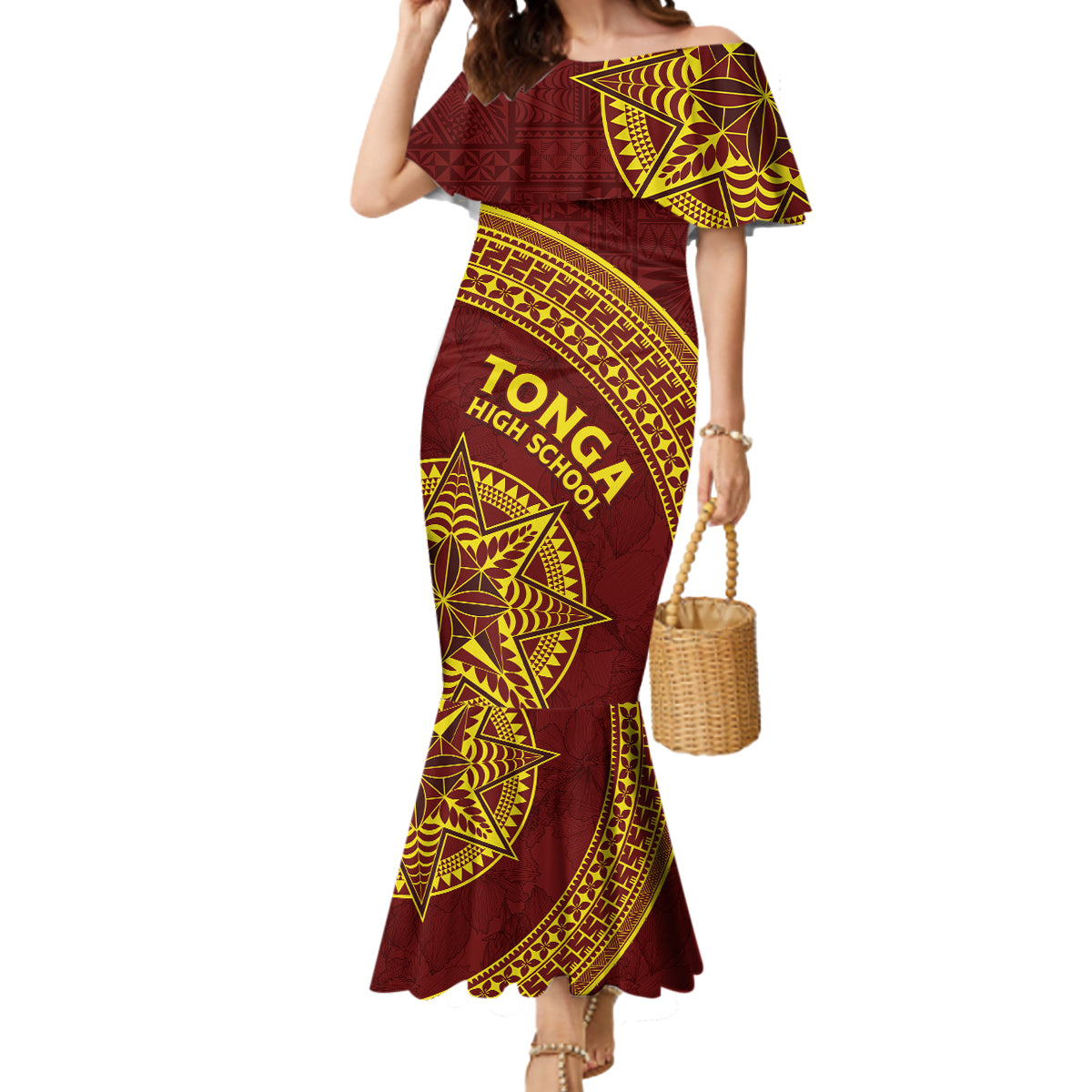 Tonga High School Mermaid Dress THS Anniversary Ngatu Motif