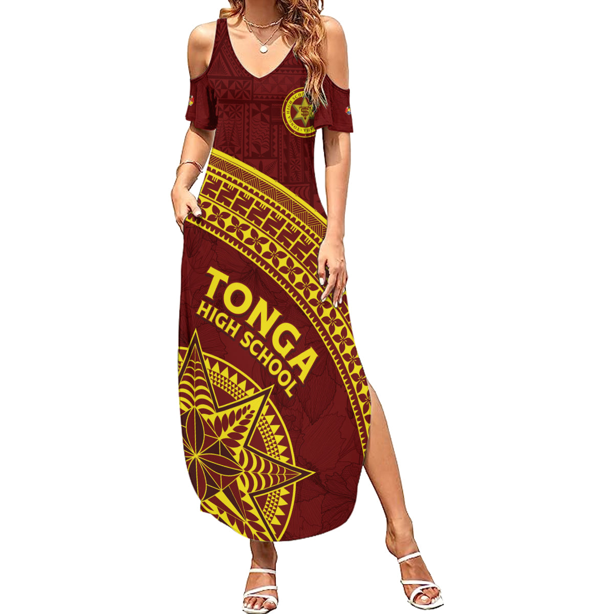 Tonga High School Summer Maxi Dress THS Anniversary Ngatu Motif