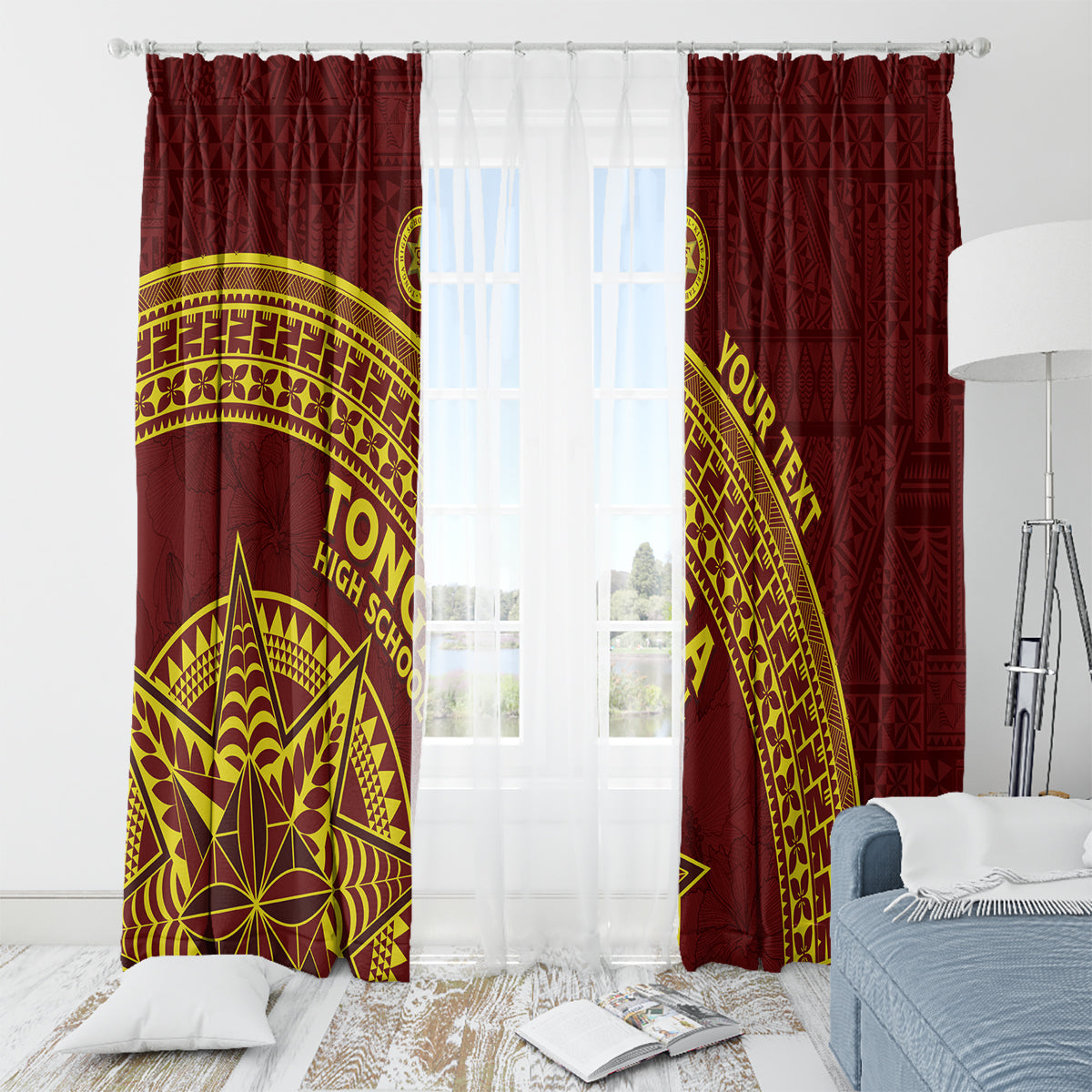 Tonga High School Window Curtain THS Anniversary Ngatu Motif