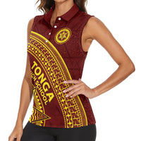 Tonga High School Women Sleeveless Polo Shirt THS Anniversary Ngatu Motif
