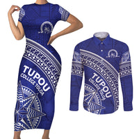 Tupou College Toloa Couples Matching Short Sleeve Bodycon Dress and Long Sleeve Button Shirt Ngatu Tapa Mix Style