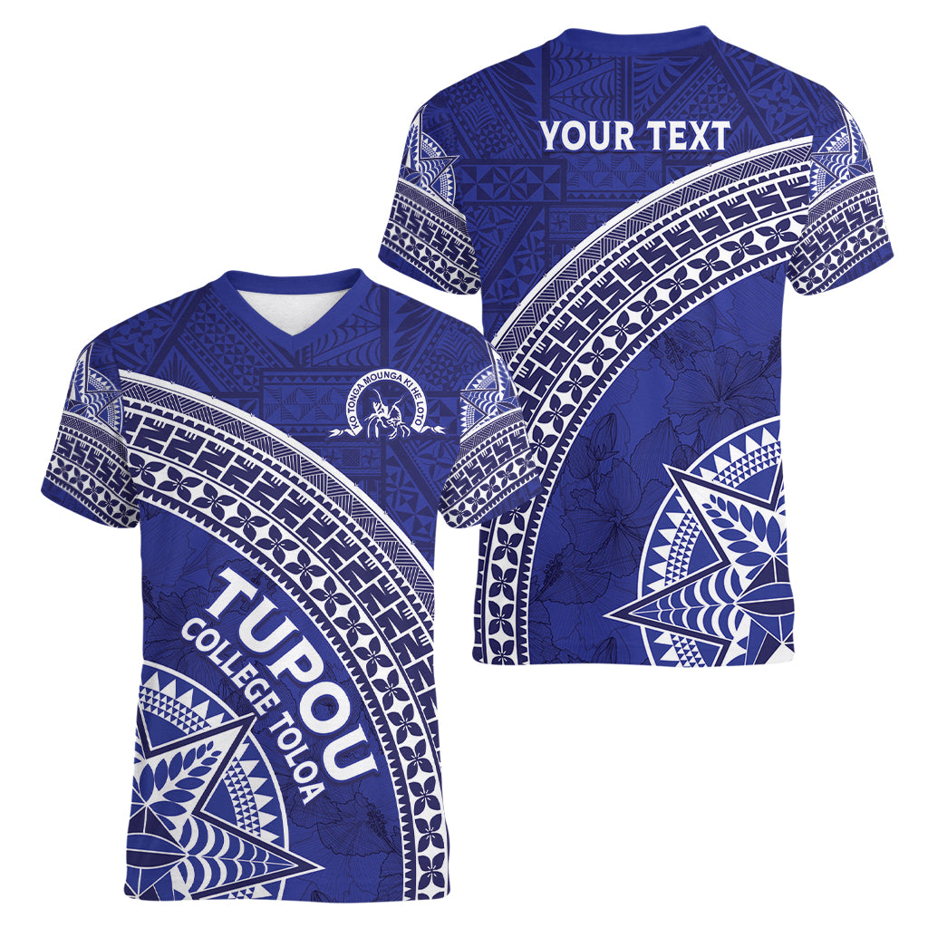 Tupou College Toloa Women V-Neck T-Shirt Ngatu Tapa Mix Style