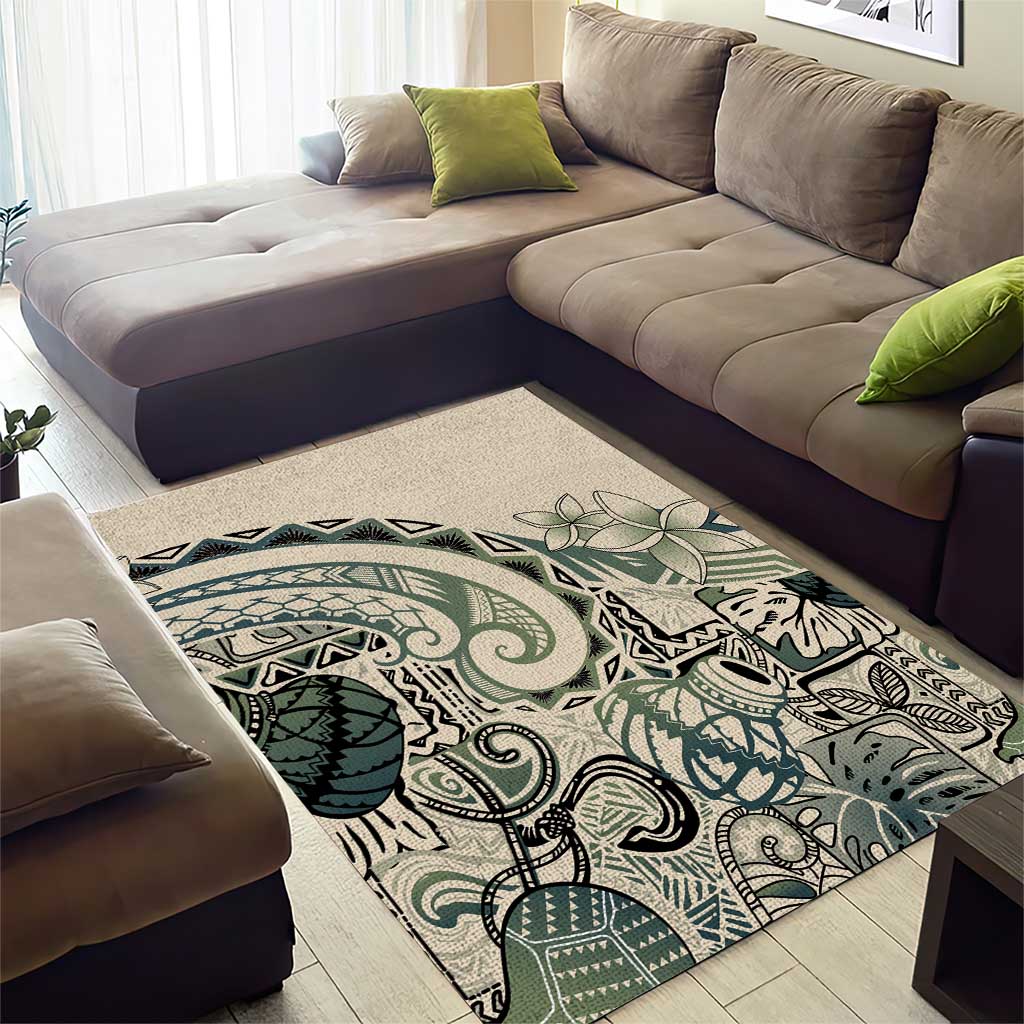 Aloha Hawaii Tapa Area Rug Summer Green Hawaiian Ipu - Polynesian Pride