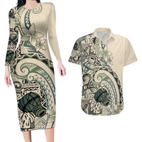 Aloha Hawaii Tapa Couples Matching Long Sleeve Bodycon Dress and Hawaiian Shirt Summer Green Hawaiian Ipu - Polynesian Pride