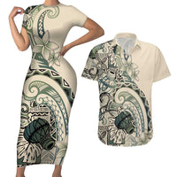 Aloha Hawaii Tapa Couples Matching Short Sleeve Bodycon Dress and Hawaiian Shirt Summer Green Hawaiian Ipu - Polynesian Pride