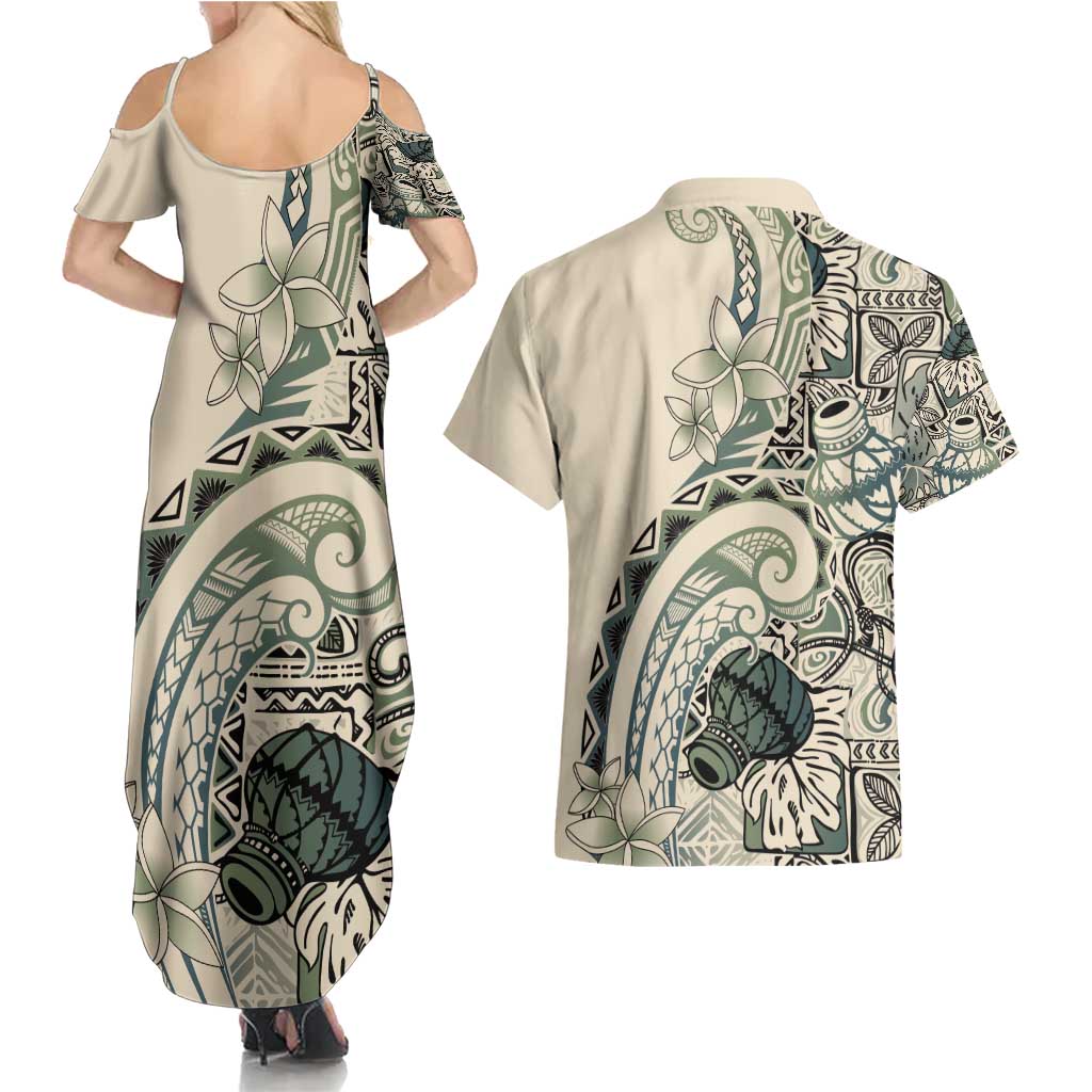 Aloha Hawaii Tapa Couples Matching Summer Maxi Dress and Hawaiian Shirt Summer Green Hawaiian Ipu - Polynesian Pride