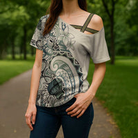 Aloha Hawaii Tapa Cross Shoulder Shirt Summer Green Hawaiian Ipu - Polynesian Pride