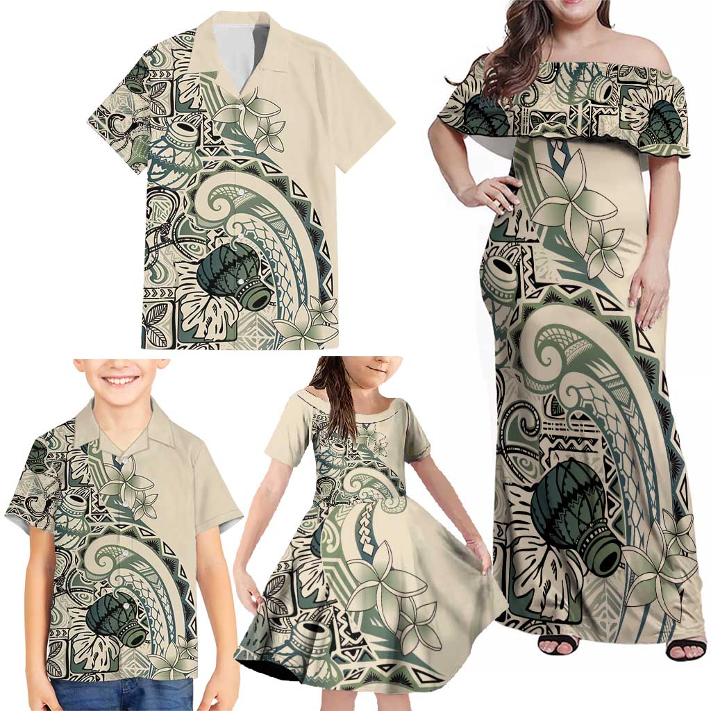 Aloha Hawaii Tapa Family Matching Off Shoulder Maxi Dress and Hawaiian Shirt Summer Green Hawaiian Ipu - Polynesian Pride