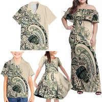 Aloha Hawaii Tapa Family Matching Off Shoulder Maxi Dress and Hawaiian Shirt Summer Green Hawaiian Ipu - Polynesian Pride