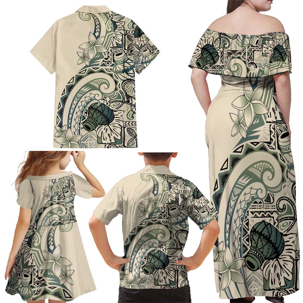 Aloha Hawaii Tapa Family Matching Off Shoulder Maxi Dress and Hawaiian Shirt Summer Green Hawaiian Ipu - Polynesian Pride