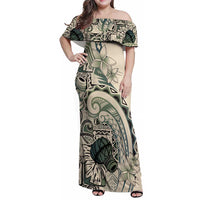 Aloha Hawaii Tapa Family Matching Off Shoulder Maxi Dress and Hawaiian Shirt Summer Green Hawaiian Ipu - Polynesian Pride