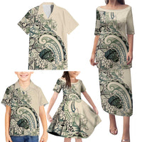 Aloha Hawaii Tapa Family Matching Puletasi and Hawaiian Shirt Summer Green Hawaiian Ipu - Polynesian Pride