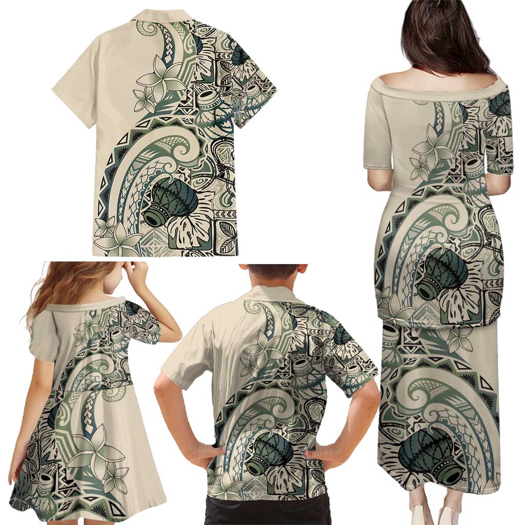 Aloha Hawaii Tapa Family Matching Puletasi and Hawaiian Shirt Summer Green Hawaiian Ipu - Polynesian Pride