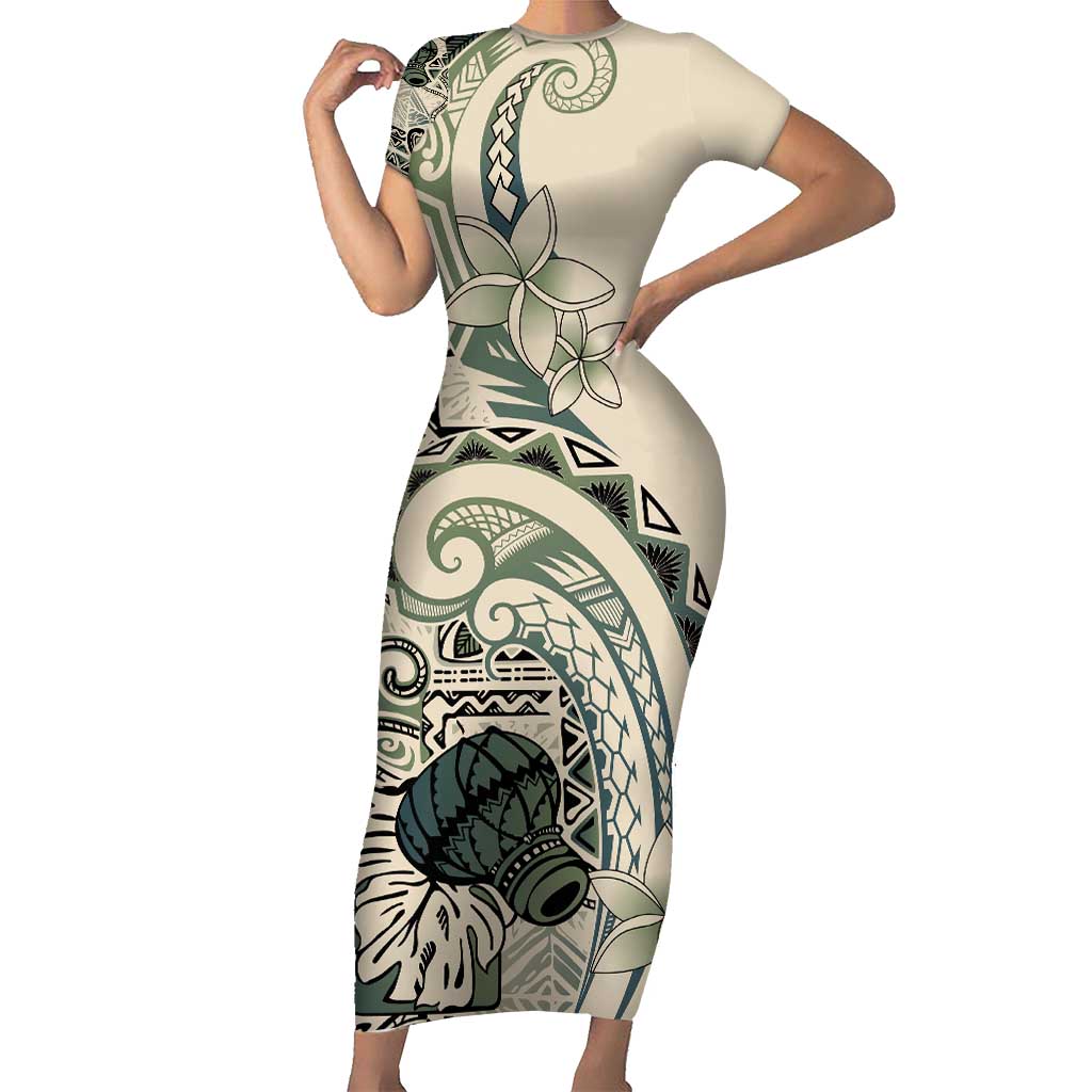 Aloha Hawaii Tapa Family Matching Short Sleeve Bodycon Dress and Hawaiian Shirt Summer Green Hawaiian Ipu - Polynesian Pride