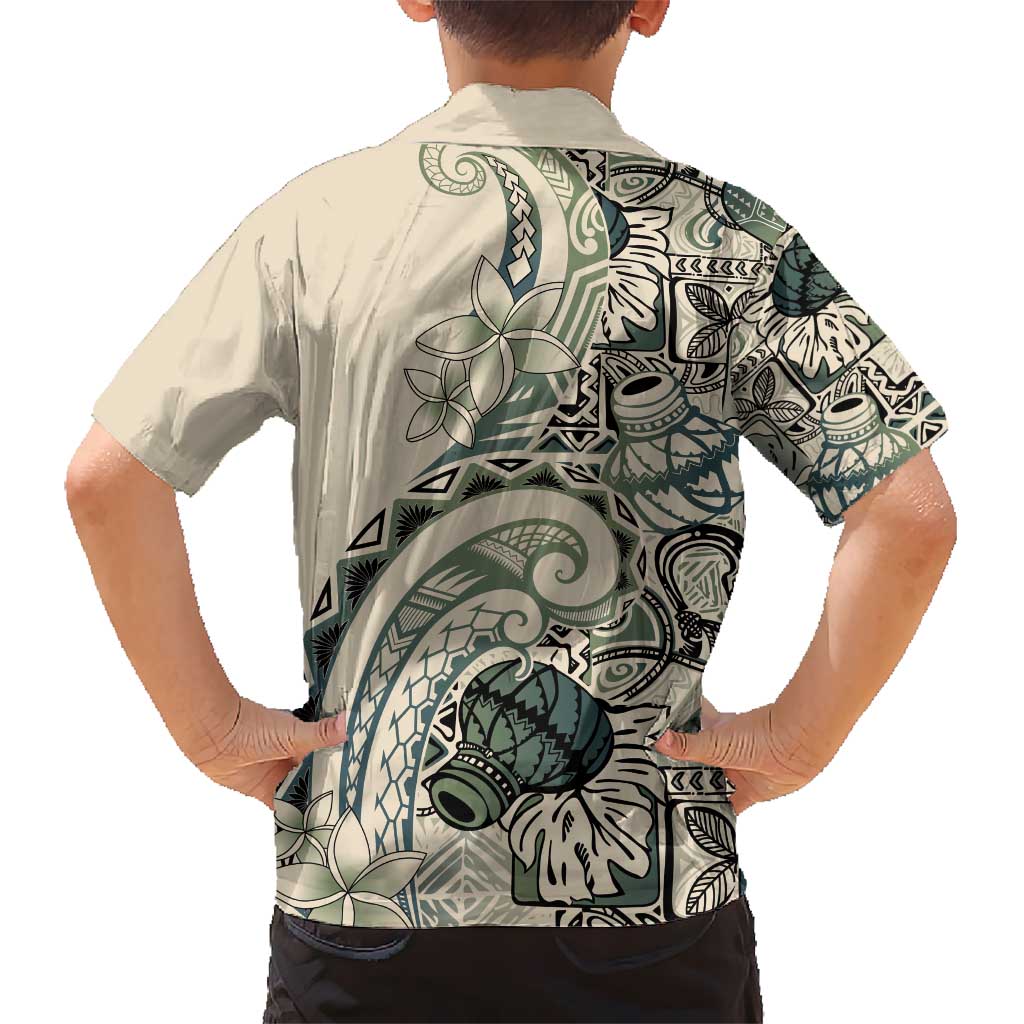 Aloha Hawaii Tapa Kid Hawaiian Shirt Summer Green Hawaiian Ipu - Polynesian Pride
