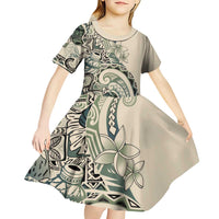 Aloha Hawaii Tapa Kid Short Sleeve Dress Summer Green Hawaiian Ipu - Polynesian Pride