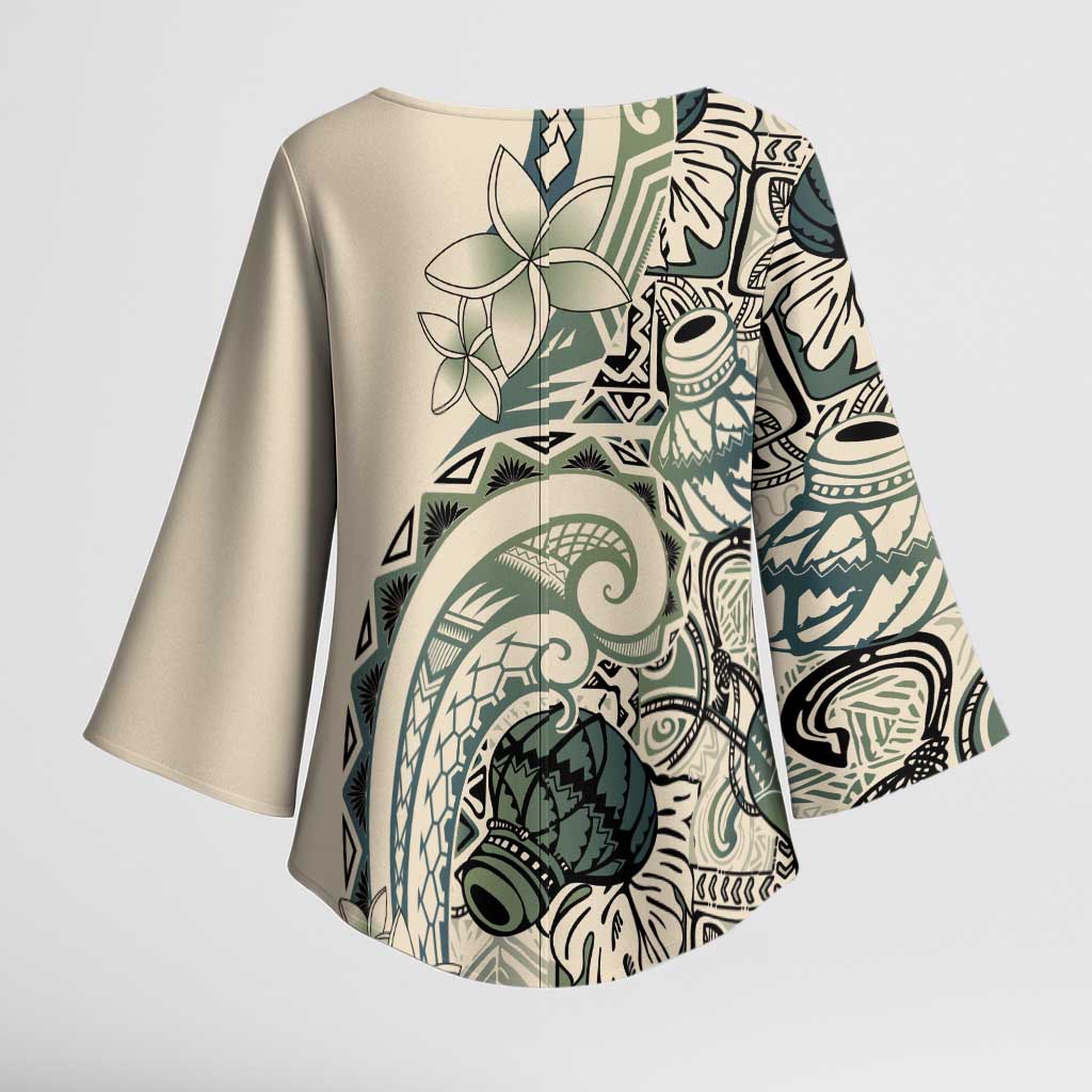 Aloha Hawaii Tapa Kimono Sleeve Blouse Summer Green Hawaiian Ipu - Polynesian Pride