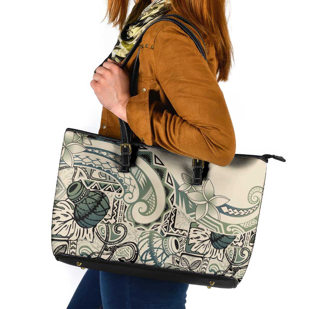 Aloha Hawaii Tapa Leather Tote Bag Summer Green Hawaiian Ipu LT7 Emerald - Polynesian Pride