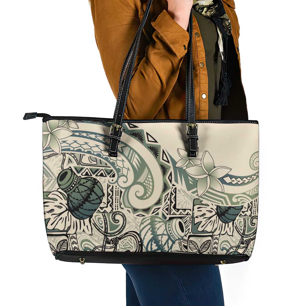 Aloha Hawaii Tapa Leather Tote Bag Summer Green Hawaiian Ipu LT7 - Polynesian Pride