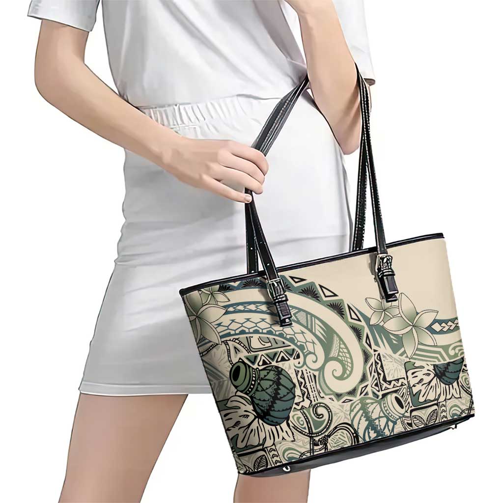Aloha Hawaii Tapa Leather Tote Bag Summer Green Hawaiian Ipu LT7 - Polynesian Pride