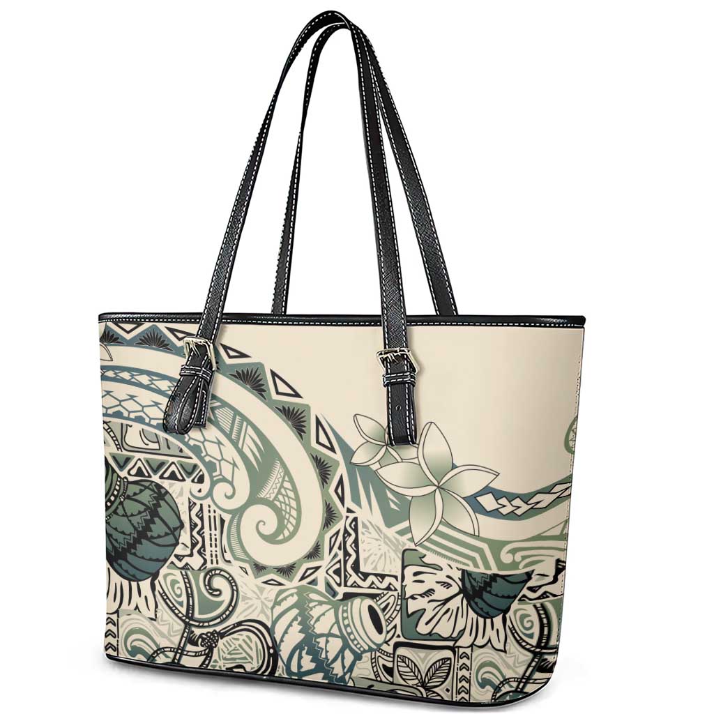 Aloha Hawaii Tapa Leather Tote Bag Summer Green Hawaiian Ipu LT7 - Polynesian Pride