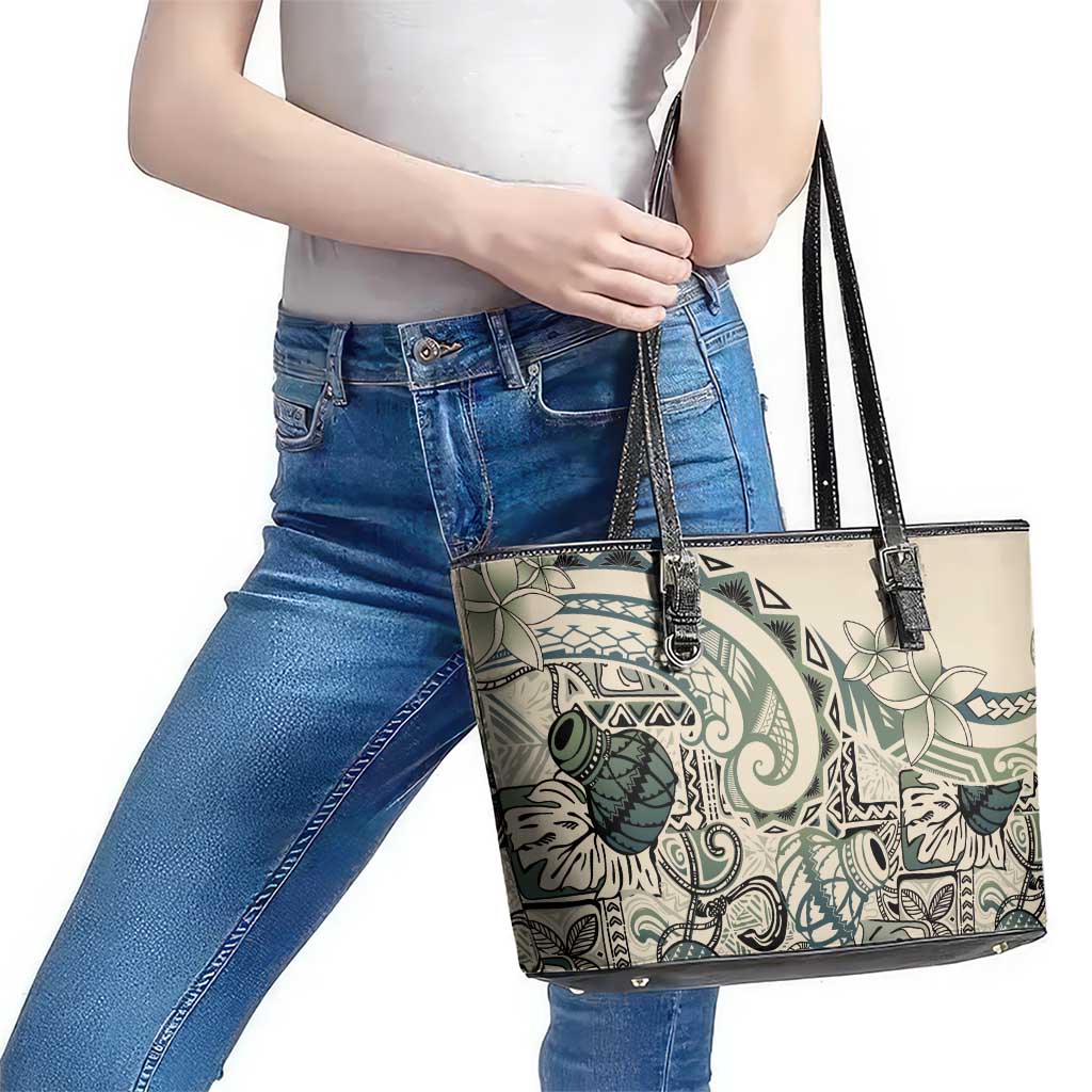 Aloha Hawaii Tapa Leather Tote Bag Summer Green Hawaiian Ipu LT7 - Polynesian Pride