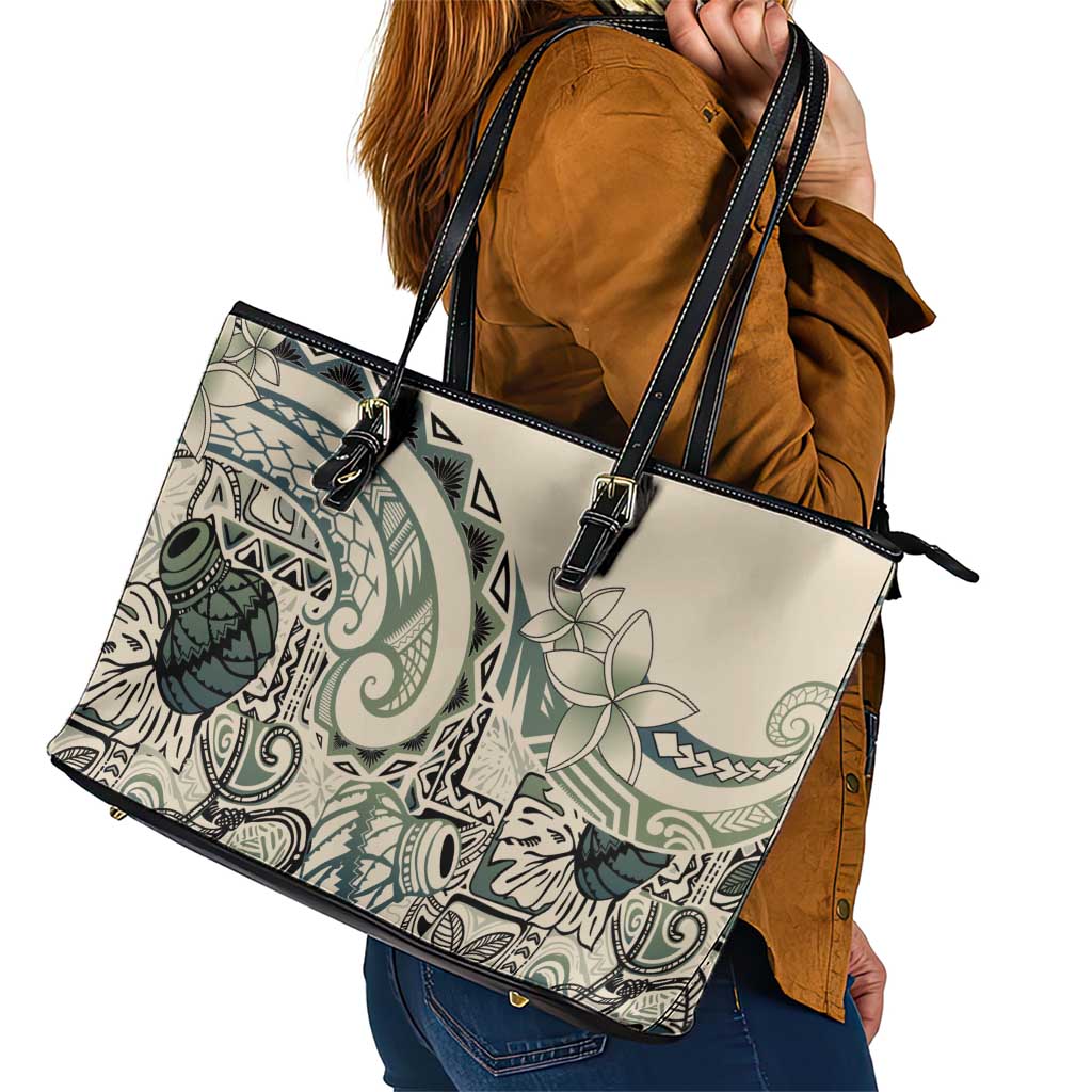 Aloha Hawaii Tapa Leather Tote Bag Summer Green Hawaiian Ipu LT7 - Polynesian Pride
