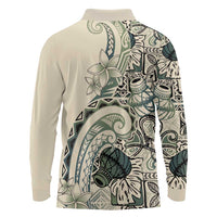 Aloha Hawaii Tapa Long Sleeve Polo Shirt Summer Green Hawaiian Ipu - Polynesian Pride