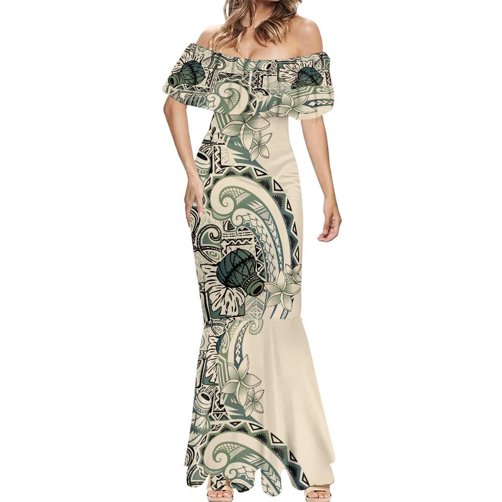 Aloha Hawaii Tapa Mermaid Dress Summer Green Hawaiian Ipu - Polynesian Pride