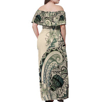 Aloha Hawaii Tapa Off Shoulder Maxi Dress Summer Green Hawaiian Ipu - Polynesian Pride