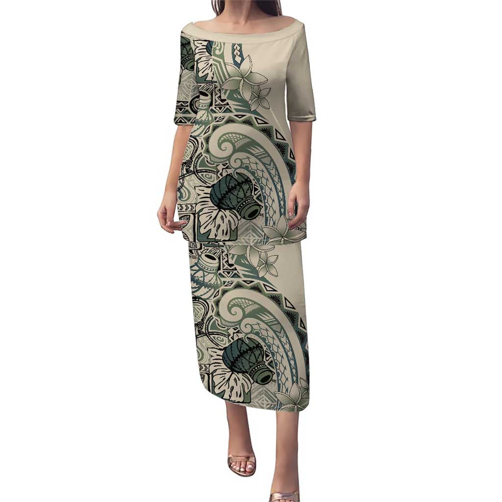 Aloha Hawaii Tapa Puletasi Summer Green Hawaiian Ipu - Polynesian Pride